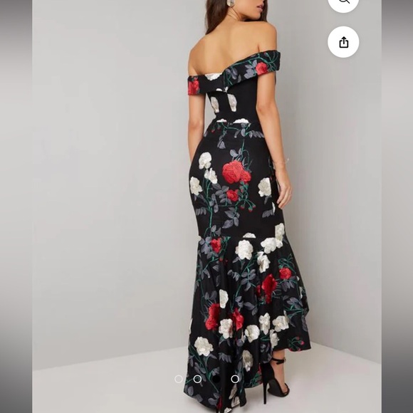 Chi Chi London Curve Bardot Embroidered Bodycon Fishtail Dress in Black Size 18 - Picture 3 of 14